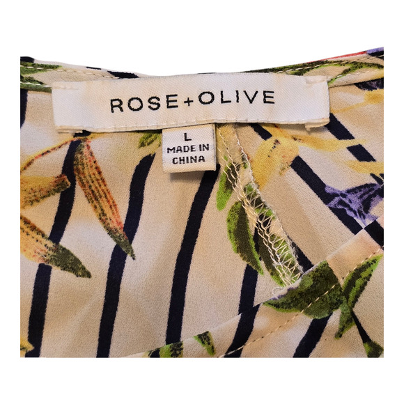 Rose + Olive Top Womens Large Multi Floral Striped Bell Sleeve Cottagecore Boho - Picture 3 of 11